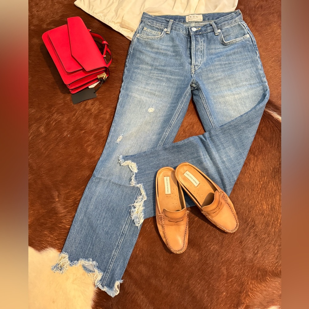 Free People Distressed Raw Hem Crop Button Fly Jeans Size  25